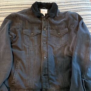 Old Navy Black Denim Jean Jacket Sherpa Lining - Size XL